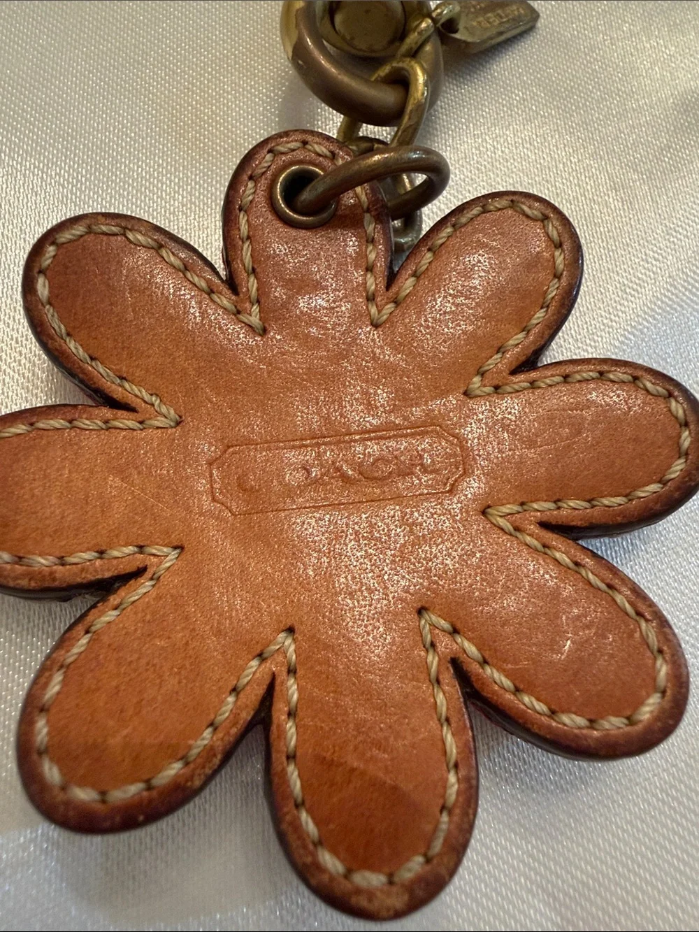 Coach Vintage Pink Signature Leather Cloth F lower Daisy Charm Fob Rare